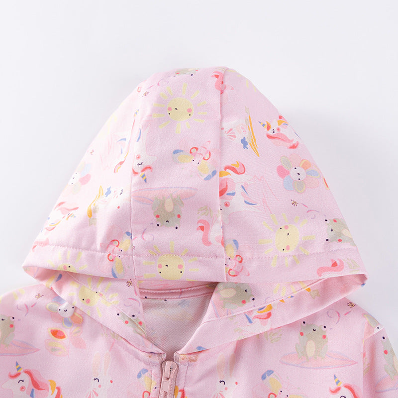 Spring and Autumn Girls Unicorn and Flowers Cartoon Pattern Long