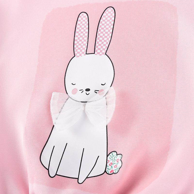 Spring and Autumn Girls Rabbit Cartoon Pattern Long Sleeves Sweatshirt
