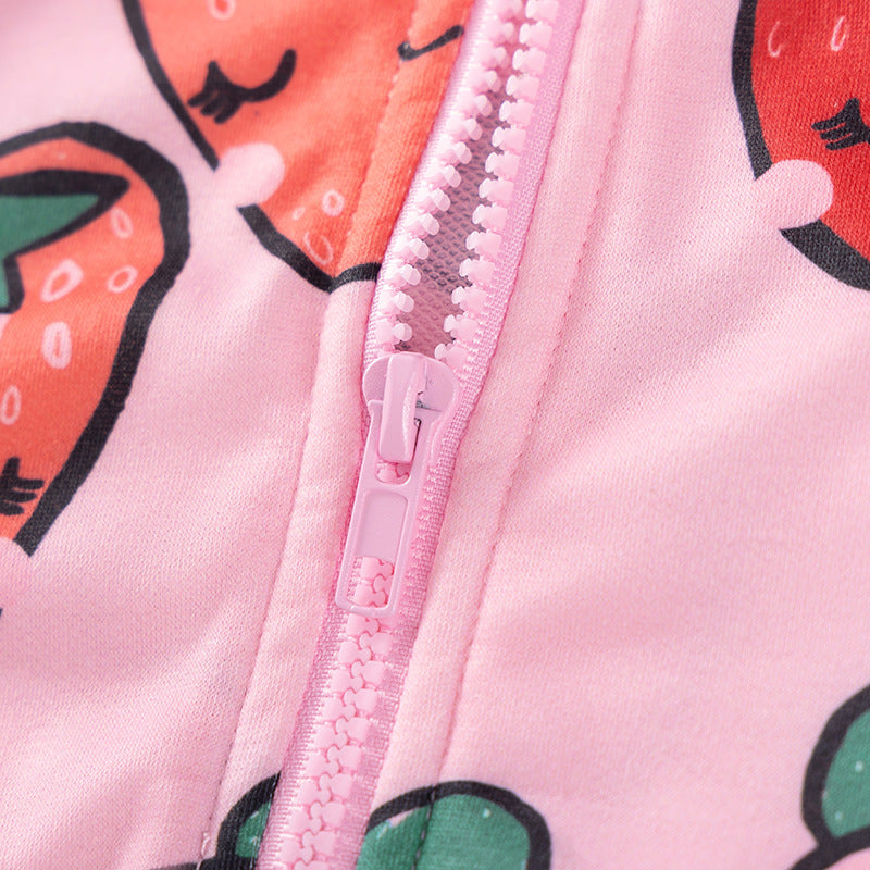 Spring and Autumn Girls Fruits Cartoon Pattern Long Sleeves Zip-up
