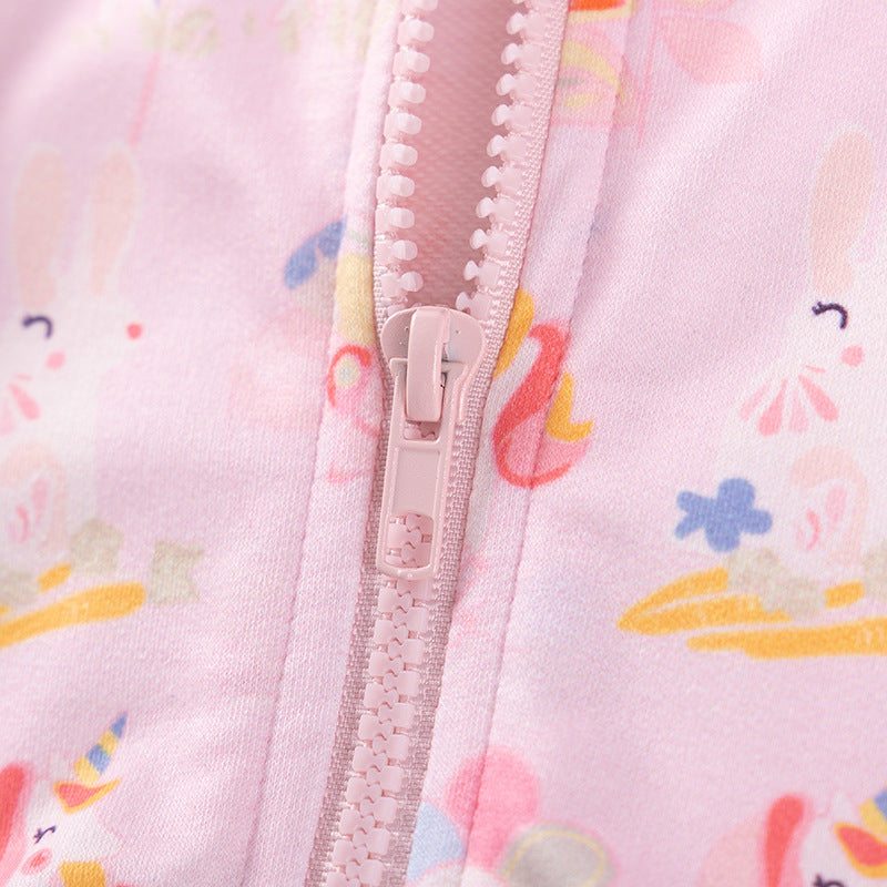 Spring and Autumn Girls Unicorn and Flowers Cartoon Pattern Long