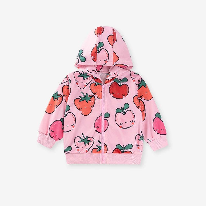 Spring and Autumn Girls Fruits Cartoon Pattern Long Sleeves Zip-up
