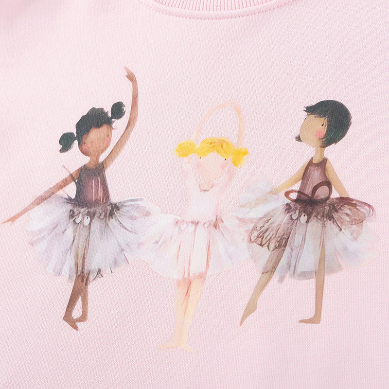 Spring and Autumn Girls Dancers Cartoon Pattern Long Sleeves