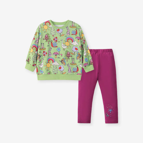 Spring and Autumn Girls Cartoon Animals and Flowers Pattern Long