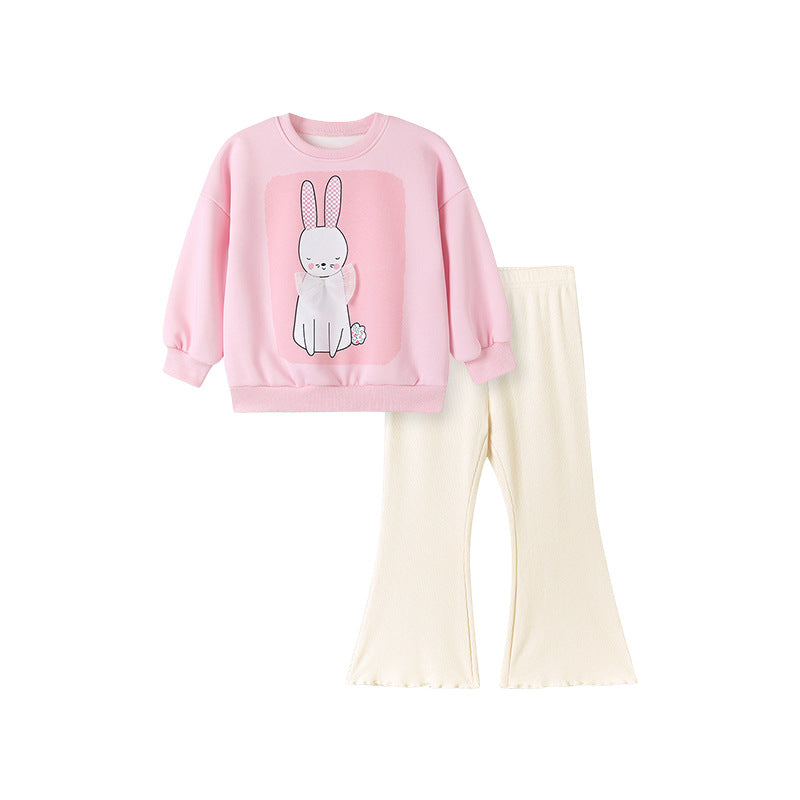 Spring and Autumn Girls Rabbit Cartoon Pattern Long Sleeves Sweatshirt