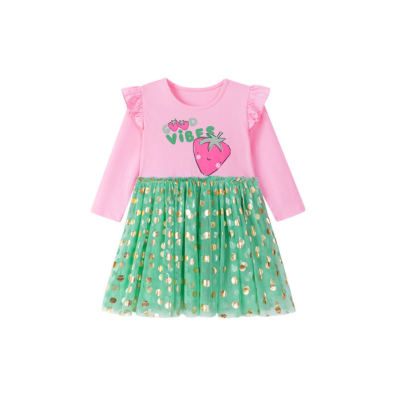 Autumn and Spring Arrival Strawberry Cartoon and Polka Dots Pattern