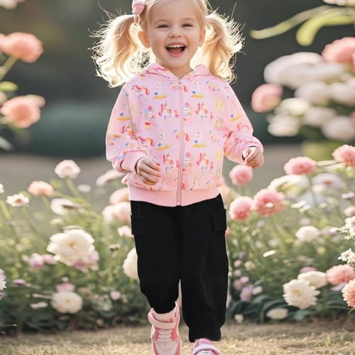 Spring and Autumn Girls Unicorn and Flowers Cartoon Pattern Long