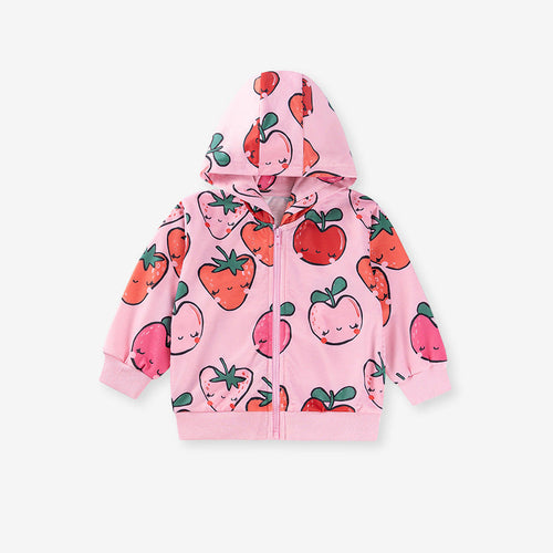Spring and Autumn Girls Fruits Cartoon Pattern Long Sleeves Zip-up