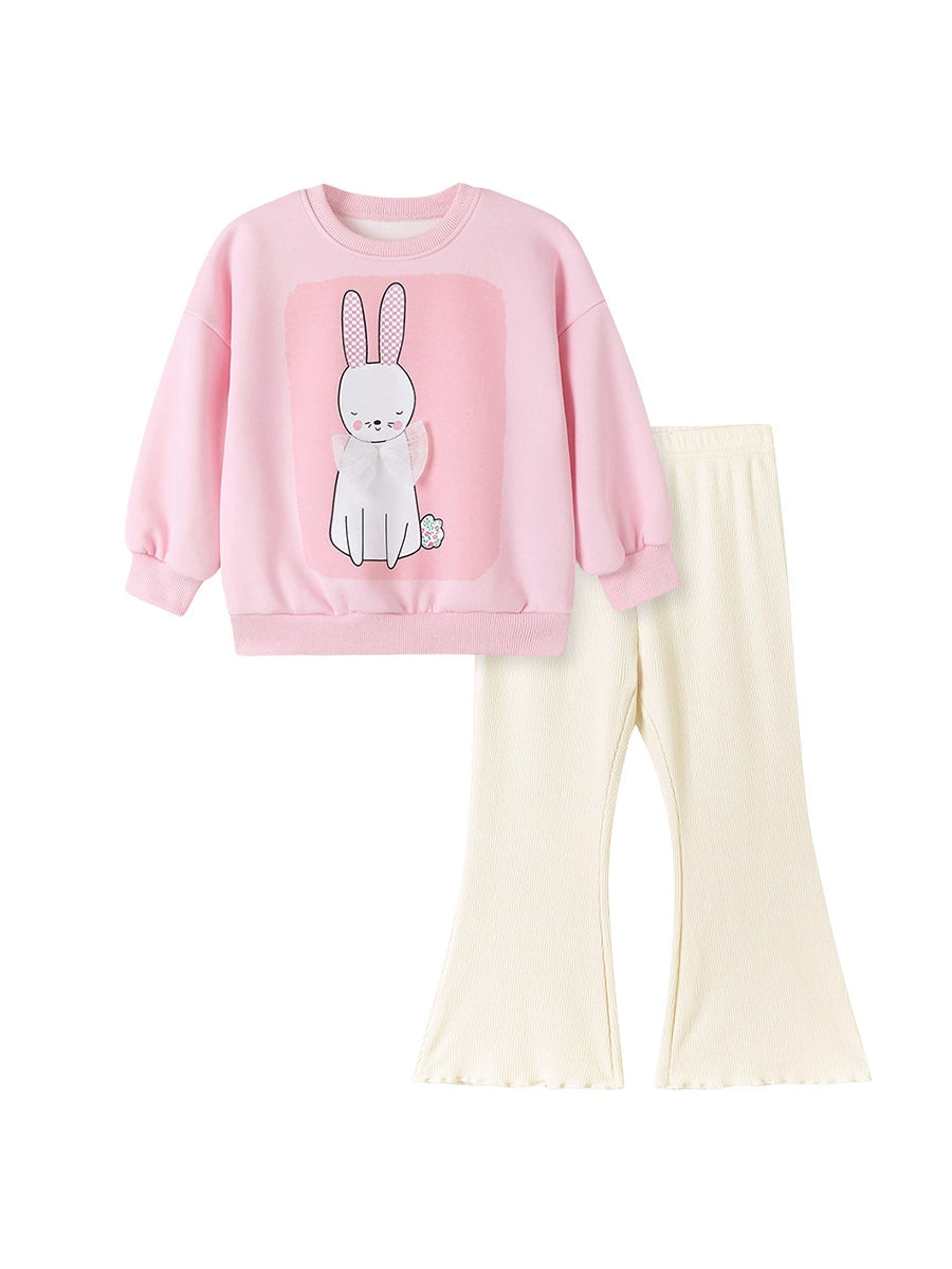 Spring and Autumn Girls Rabbit Cartoon Pattern Long Sleeves Sweatshirt