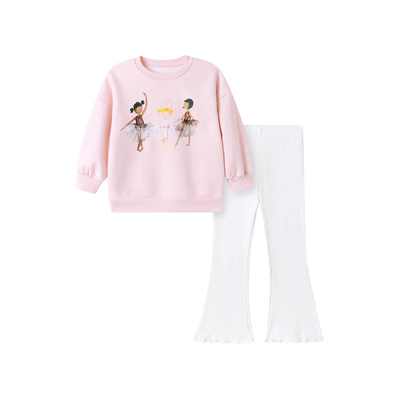 Spring and Autumn Girls Dancers Cartoon Pattern Long Sleeves