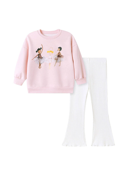 Spring and Autumn Girls Dancers Cartoon Pattern Long Sleeves