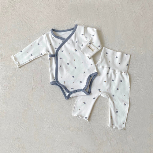 Autumn Arrival Baby Unisex Long Sleeves Floral Pattern V Neck Onesies