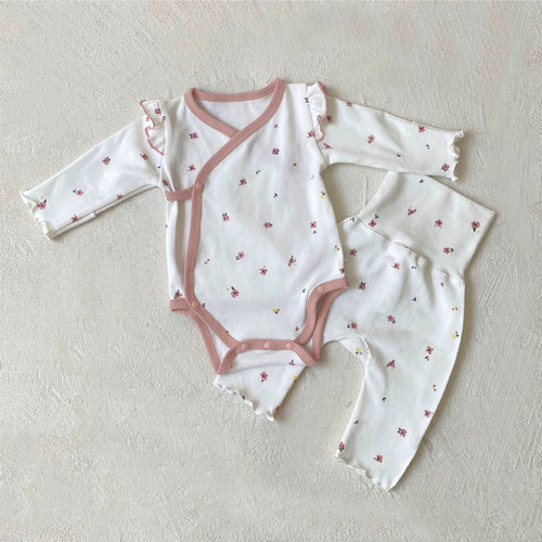 Autumn Arrival Baby Unisex Long Sleeves Floral Pattern V Neck Onesies