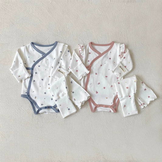 Autumn Arrival Baby Unisex Long Sleeves Floral Pattern V Neck Onesies