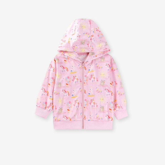 Spring and Autumn Girls Unicorn and Flowers Cartoon Pattern Long
